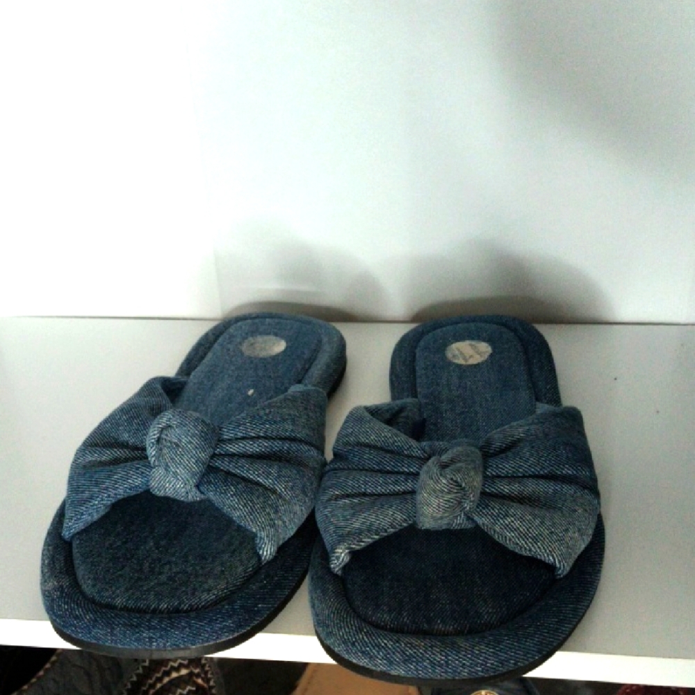 Zara Denim Bow Slippers